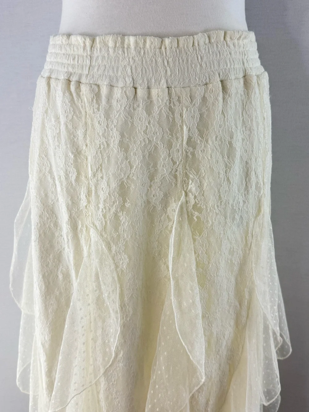 Lucky Brand Festival Ivory Lace Ruffle Elastic Waist Pull On Midi Skirt